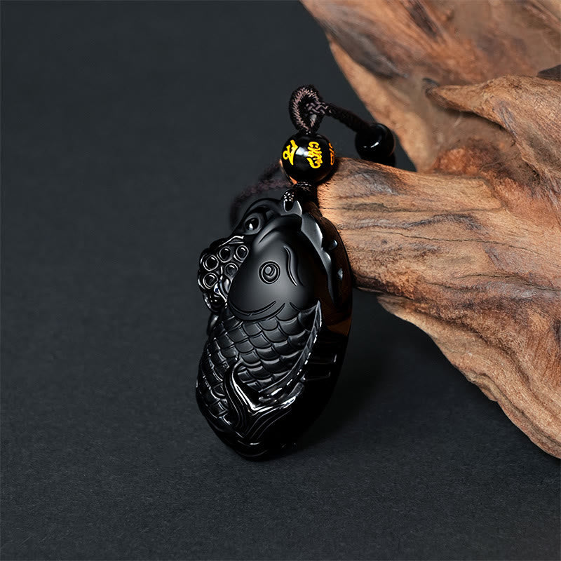 Wear FengShui Natural Black Obsidian Amphioxus Strength Necklace Pendant