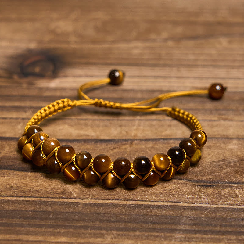 Wear FengShui Natural Tiger Eye Cinnabar Hand-woven Double Row Beads Protection Bracelet