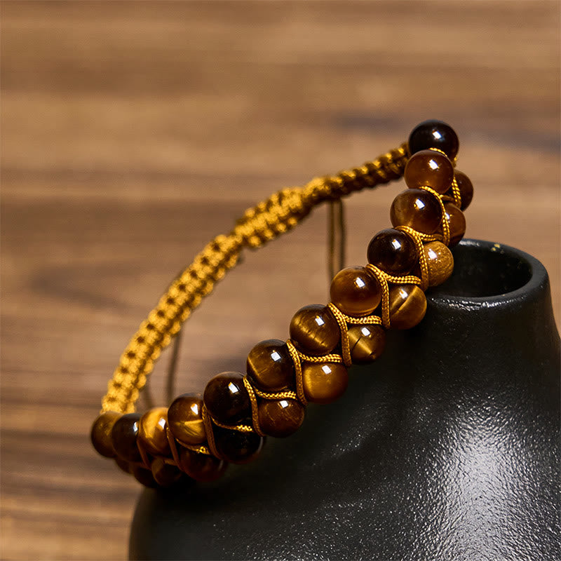Wear FengShui Natural Tiger Eye Cinnabar Hand-woven Double Row Beads Protection Bracelet