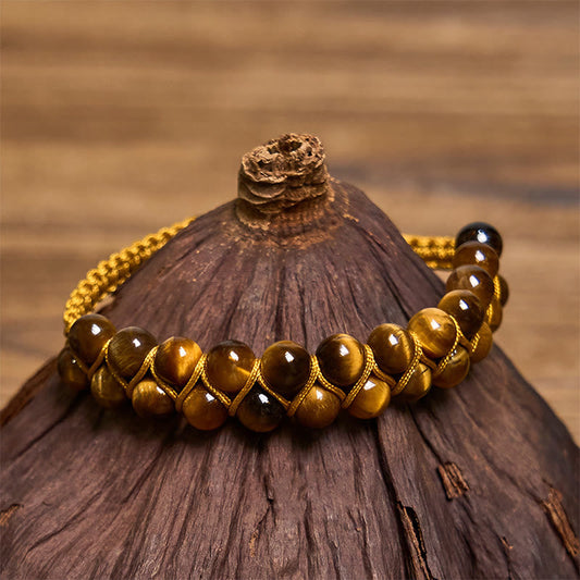 Wear FengShui Natural Tiger Eye Cinnabar Hand-woven Double Row Beads Protection Bracelet