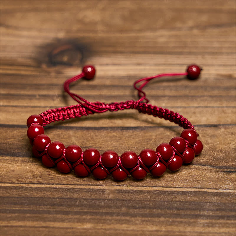 Wear FengShui Natural Tiger Eye Cinnabar Hand-woven Double Row Beads Protection Bracelet