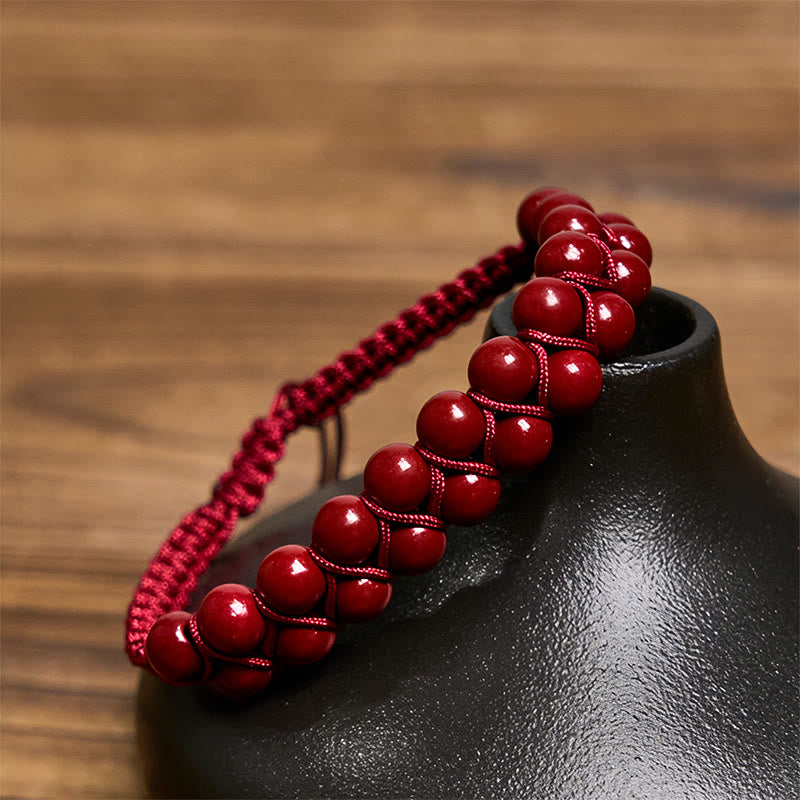 Wear FengShui Natural Tiger Eye Cinnabar Hand-woven Double Row Beads Protection Bracelet