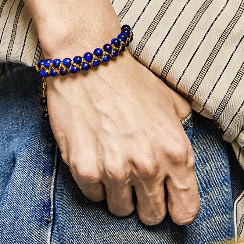 Wear FengShui Natural Blue Tiger Eye Hand-woven Colored Rope Double Row Beads Balance Bracelet