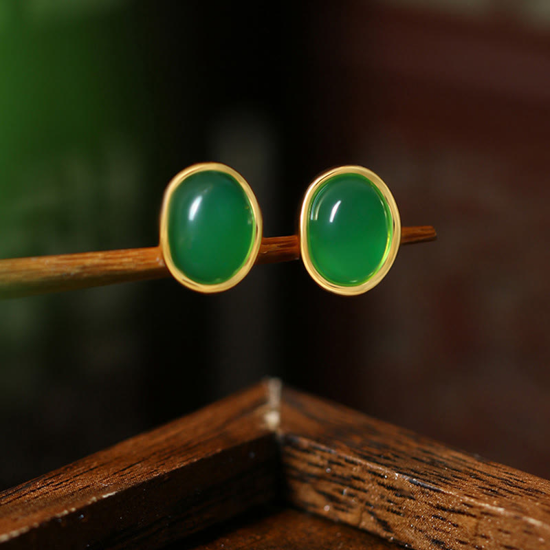 Wear FengShui 925 Sterling Silver Golden Green Chalcedony Strength Earrings