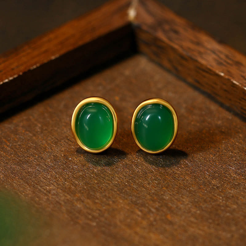 Wear FengShui 925 Sterling Silver Golden Green Chalcedony Strength Earrings