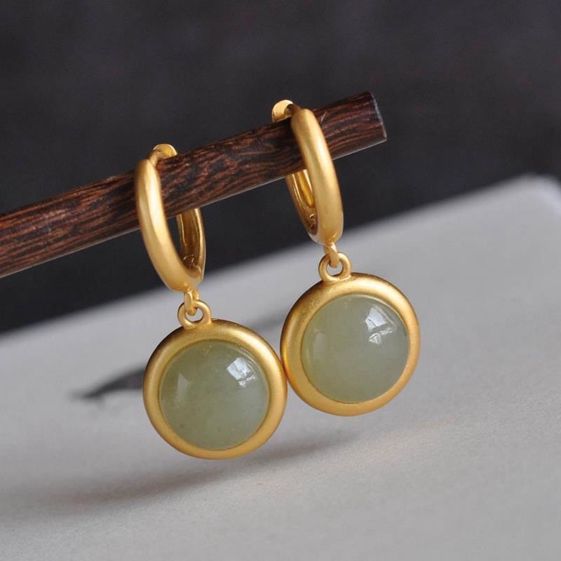 Wear FengShui 925 Sterling Silver White Jade Agate Prosperity Earrings