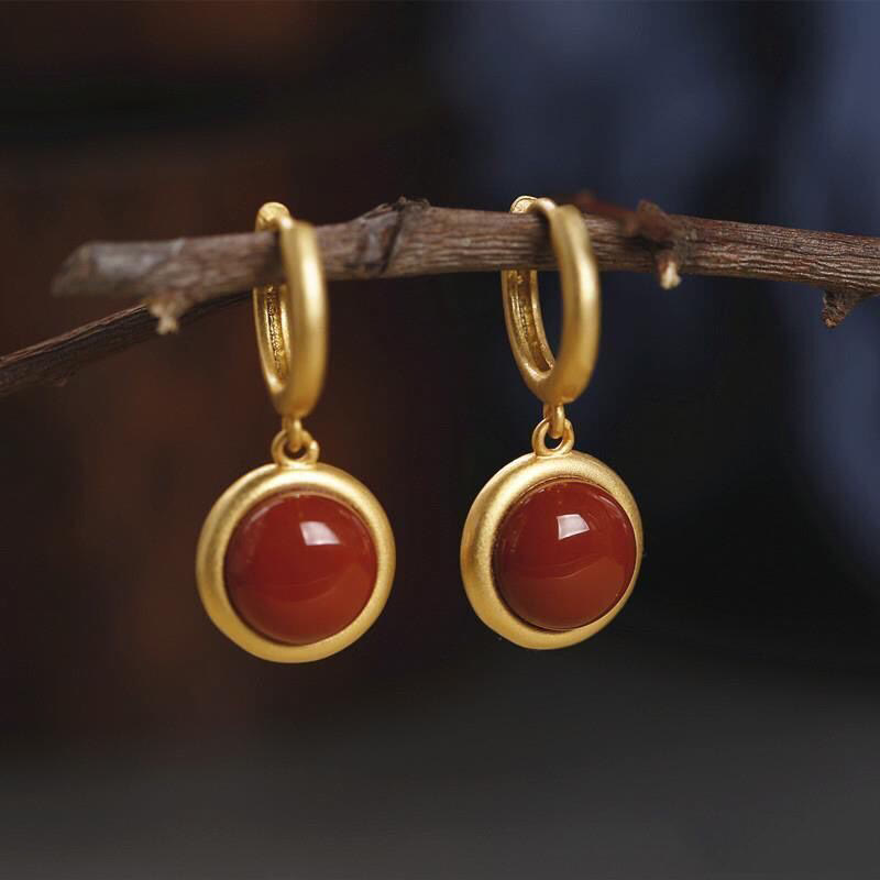 Wear FengShui 925 Sterling Silver White Jade Agate Prosperity Earrings