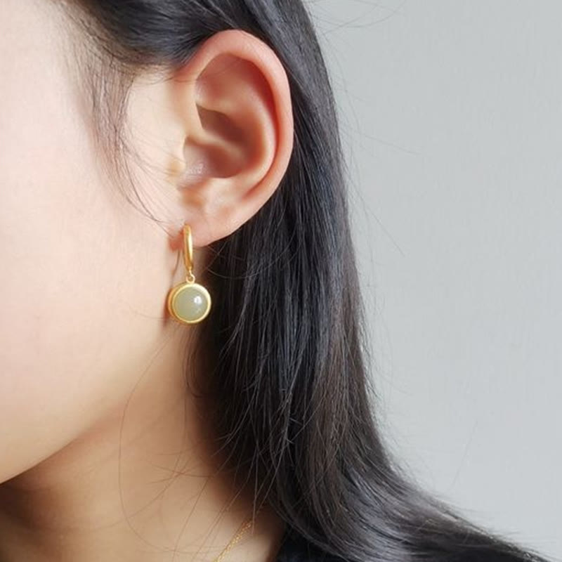 Wear FengShui 925 Sterling Silver White Jade Agate Prosperity Earrings