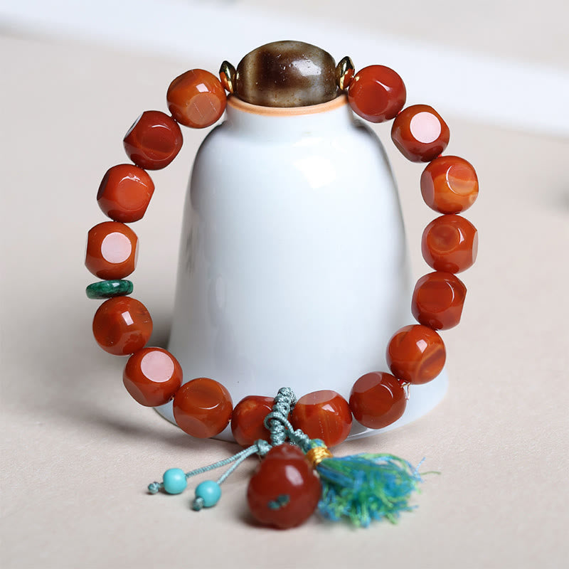 Wear FengShui Natural South Red Agate Pixiu Dzi Bead Fortune Luck Bracelet