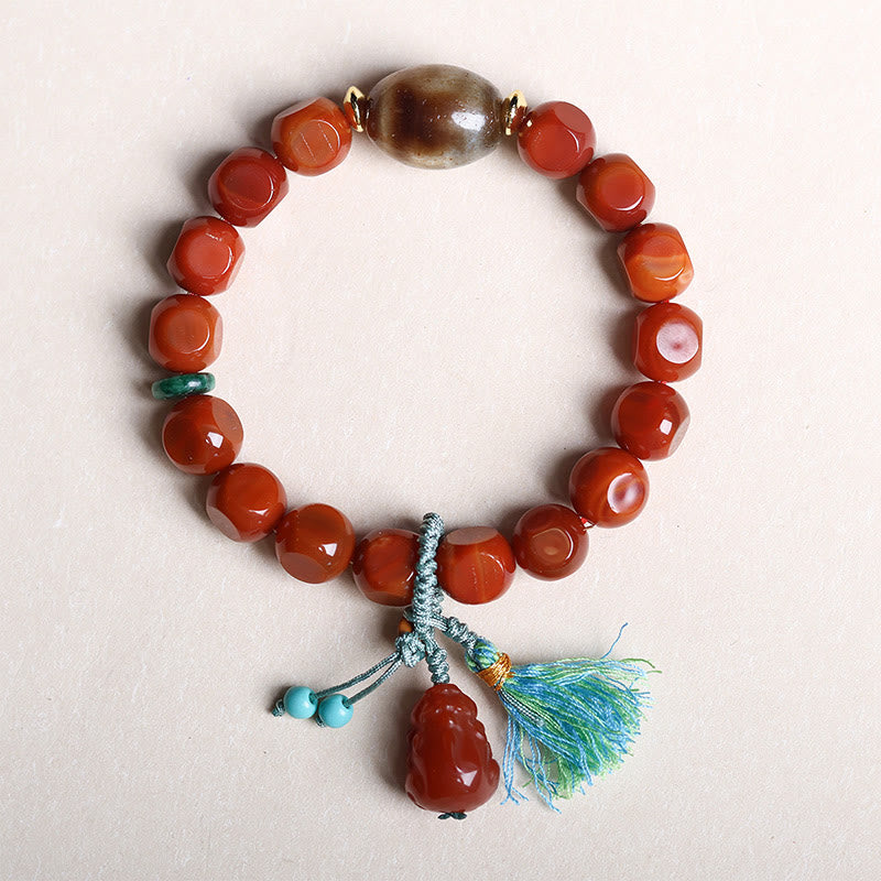 Wear FengShui Natural South Red Agate Pixiu Dzi Bead Fortune Luck Bracelet