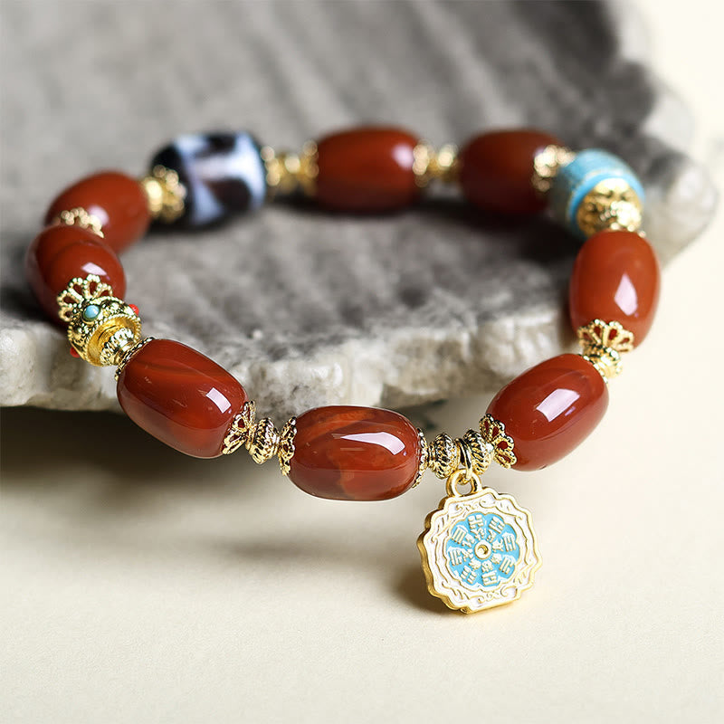 Wear FengShui Natural South Red Agate Bagua Dzi Bead Power Bracelet