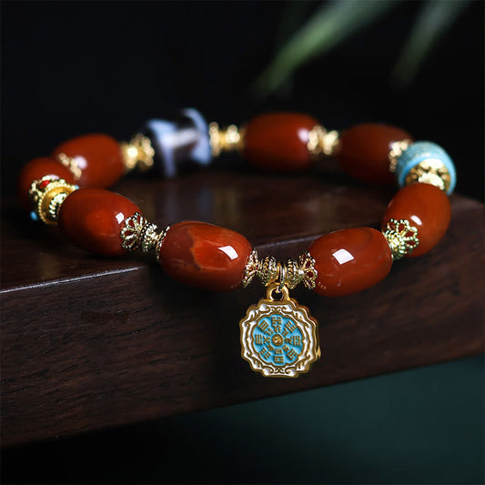 Wear FengShui Natural South Red Agate Bagua Dzi Bead Power Bracelet