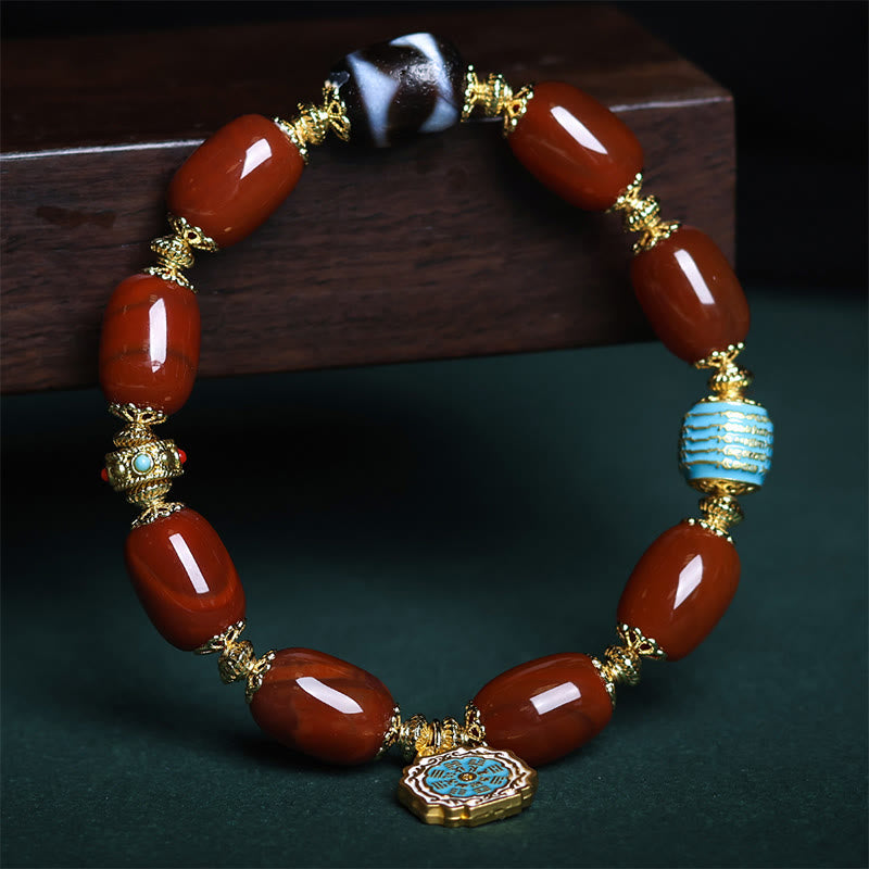 Wear FengShui Natural South Red Agate Bagua Dzi Bead Power Bracelet