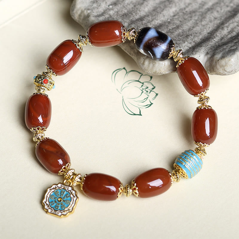 Wear FengShui Natural South Red Agate Bagua Dzi Bead Power Bracelet