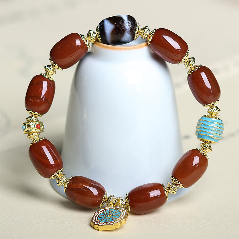 Wear FengShui Natural South Red Agate Bagua Dzi Bead Power Bracelet