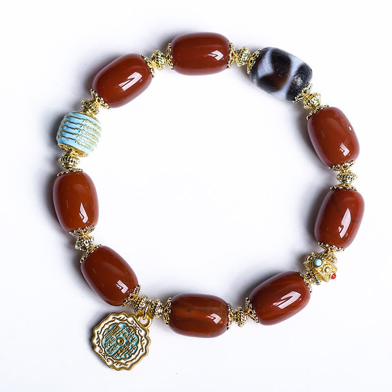 Wear FengShui Natural South Red Agate Bagua Dzi Bead Power Bracelet