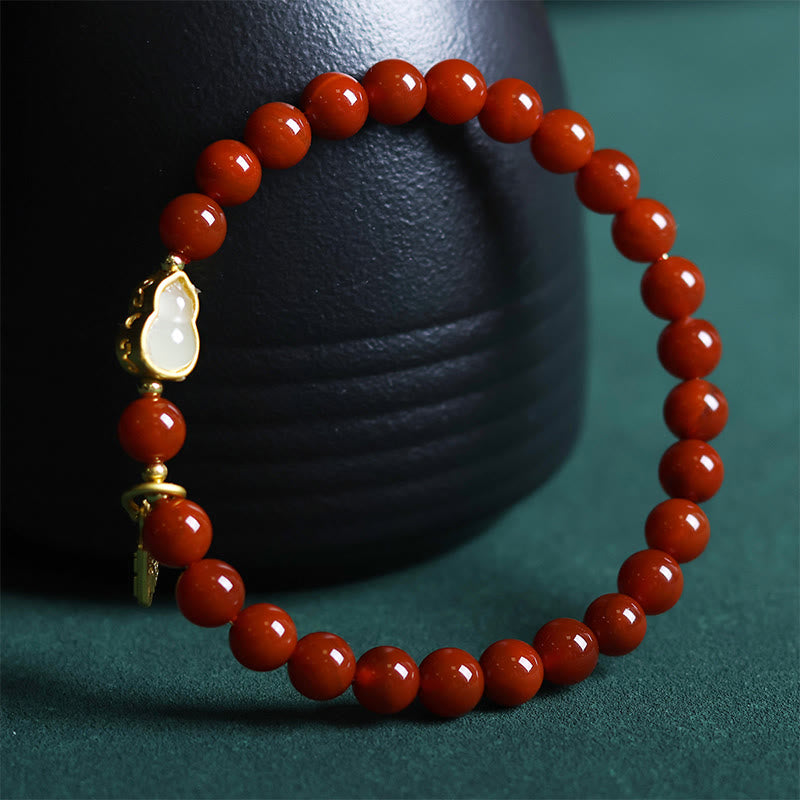 Wear FengShui Natural South Red Agate Hetian Jade Gourd Positive Bracelet