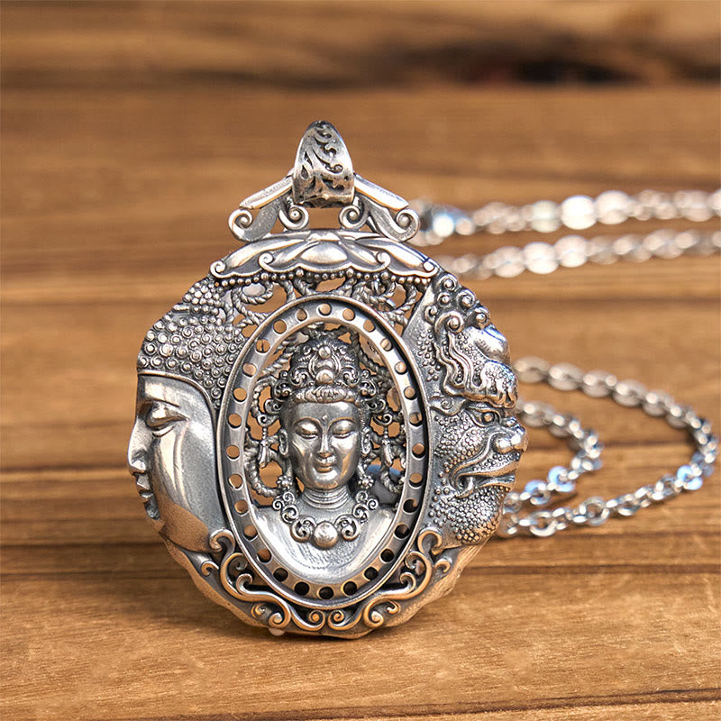 Wear FengShui Copper Buddha Devil Pattern Serenity Pendant Necklace