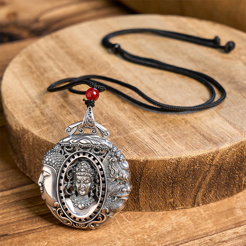 Wear FengShui Copper Buddha Devil Pattern Serenity Pendant Necklace