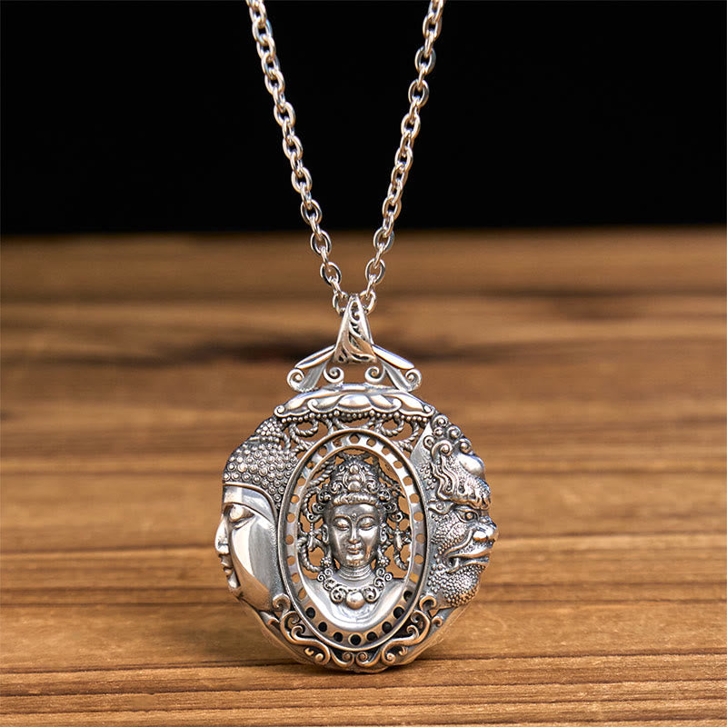 Wear FengShui Copper Buddha Devil Pattern Serenity Pendant Necklace