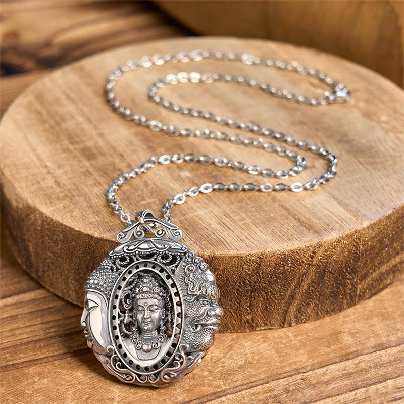 Wear FengShui Copper Buddha Devil Pattern Serenity Pendant Necklace