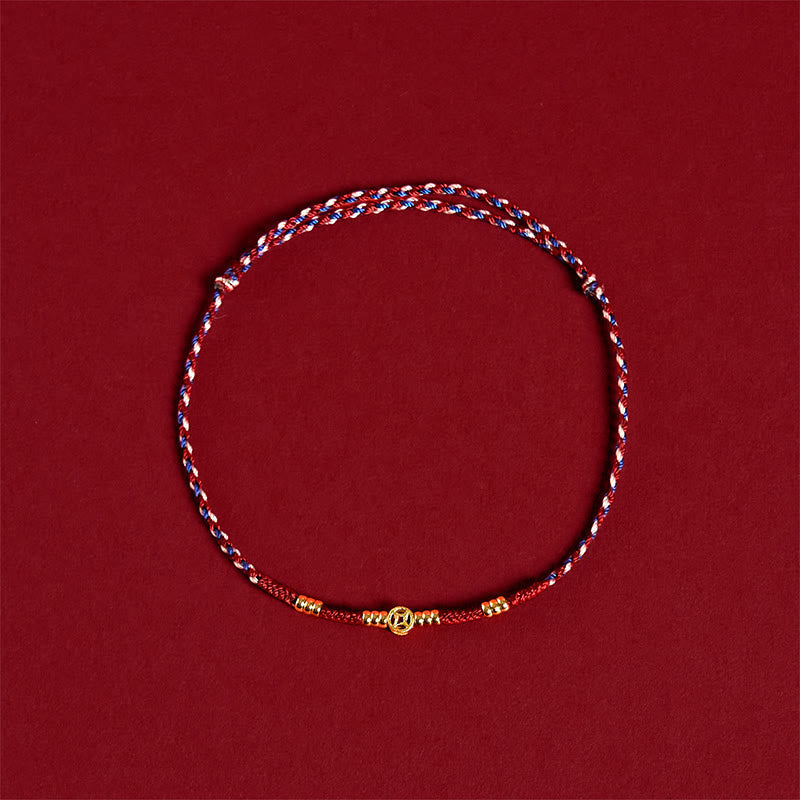 Wear FengShui Handmade Braided Red String Copper Coins Luck Bracelet