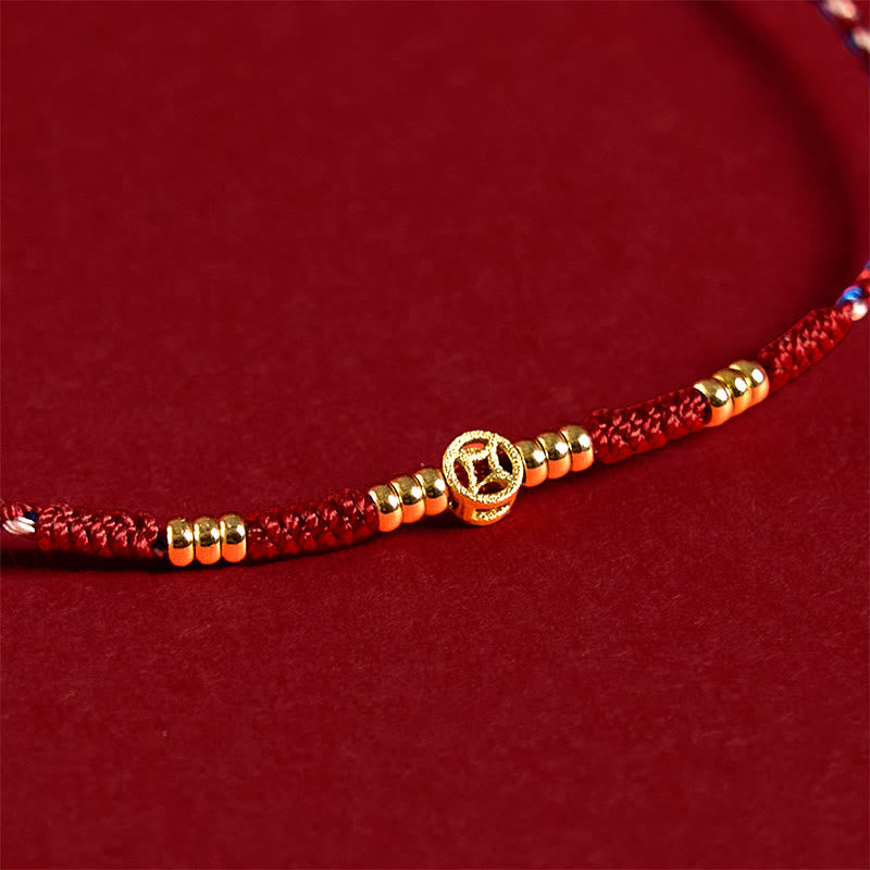 Wear FengShui Handmade Braided Red String Copper Coins Luck Bracelet