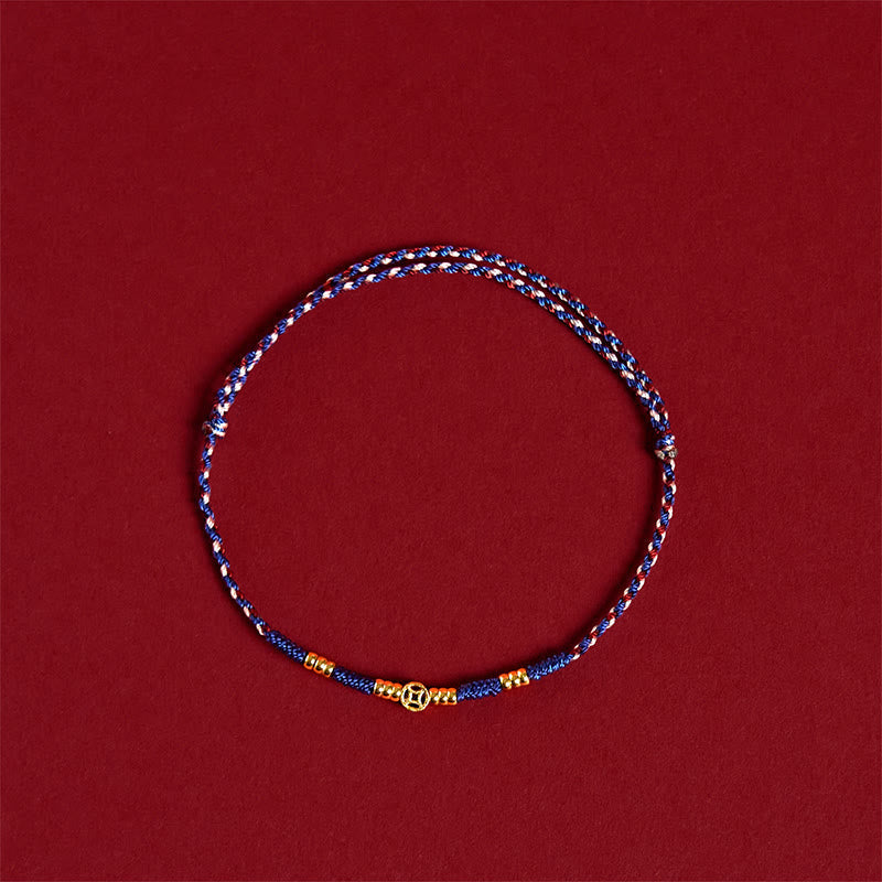 Wear FengShui Handmade Braided Red String Copper Coins Luck Bracelet