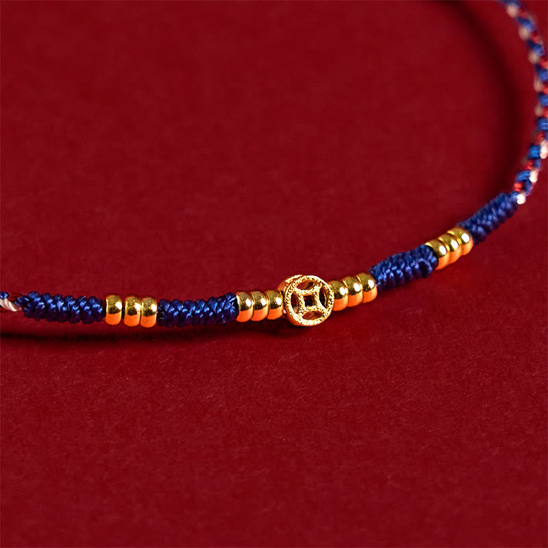 Wear FengShui Handmade Braided Red String Copper Coins Luck Bracelet