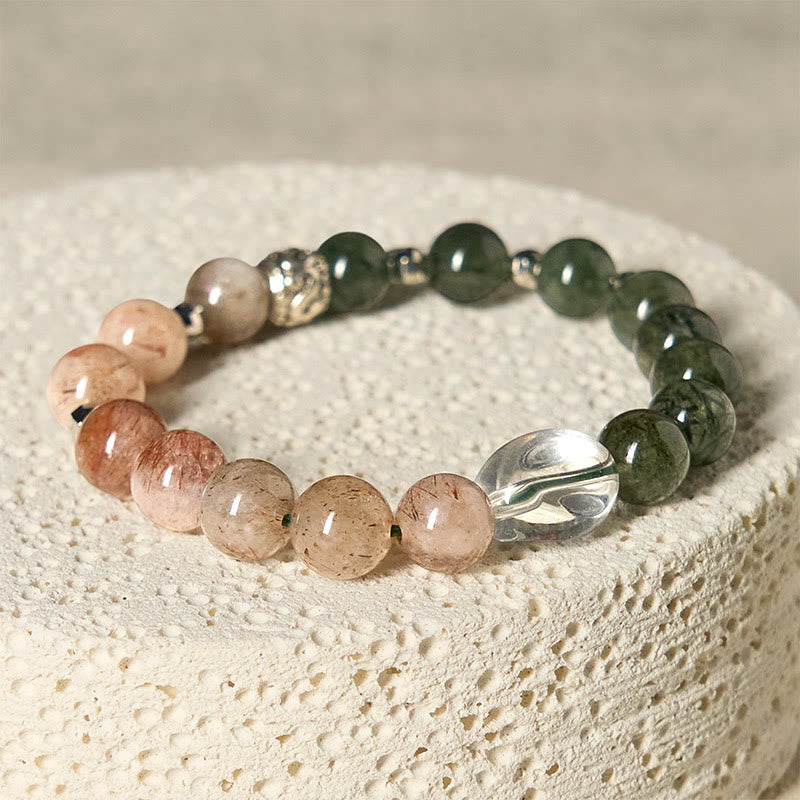 Wear FengShui Natural Green Rutilated Quartz Super Seven Crystal Wealth Bracelet