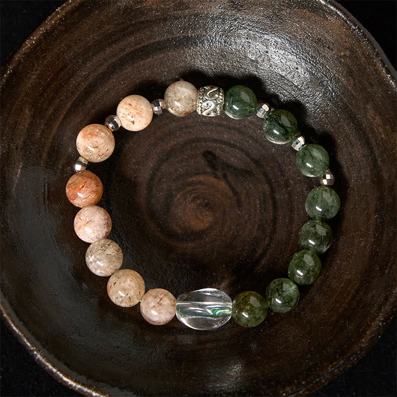 Wear FengShui Natural Green Rutilated Quartz Super Seven Crystal Wealth Bracelet