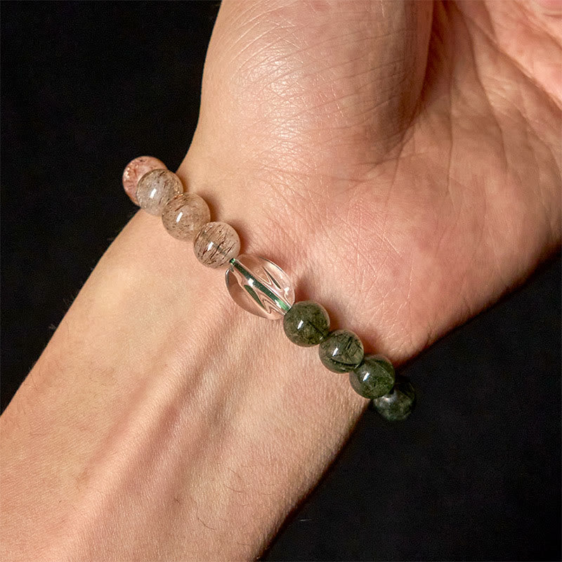 Wear FengShui Natural Green Rutilated Quartz Super Seven Crystal Wealth Bracelet