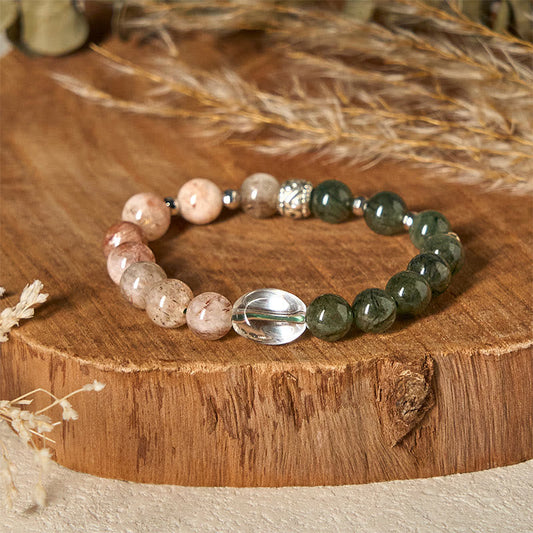 Wear FengShui Natural Green Rutilated Quartz Super Seven Crystal Wealth Bracelet