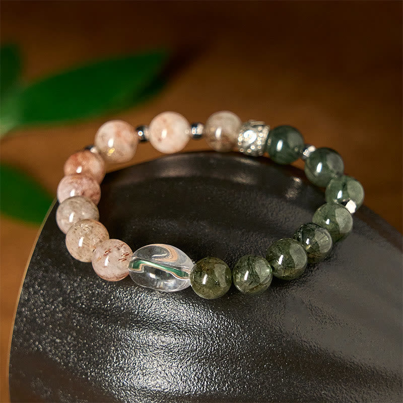Wear FengShui Natural Green Rutilated Quartz Super Seven Crystal Wealth Bracelet