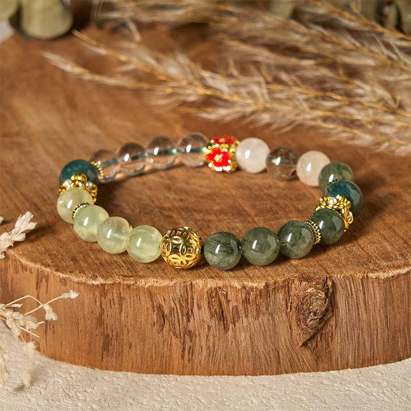 Wear FengShui Natural Green Phantom White Crystal Jade Beads Lucky Bracelet