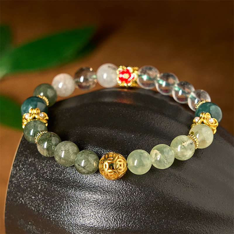 Wear FengShui Natural Green Phantom White Crystal Jade Beads Lucky Bracelet