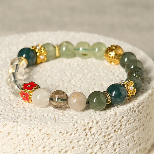 Wear FengShui Natural Green Phantom White Crystal Jade Beads Lucky Bracelet