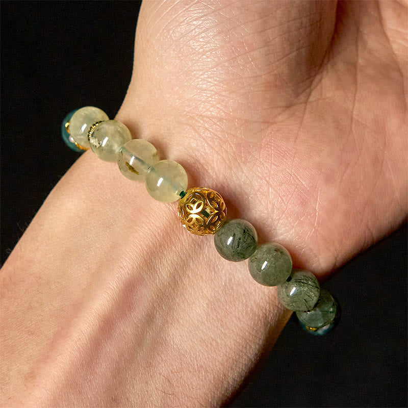 Wear FengShui Natural Green Phantom White Crystal Jade Beads Lucky Bracelet