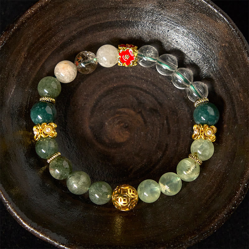 Wear FengShui Natural Green Phantom White Crystal Jade Beads Lucky Bracelet