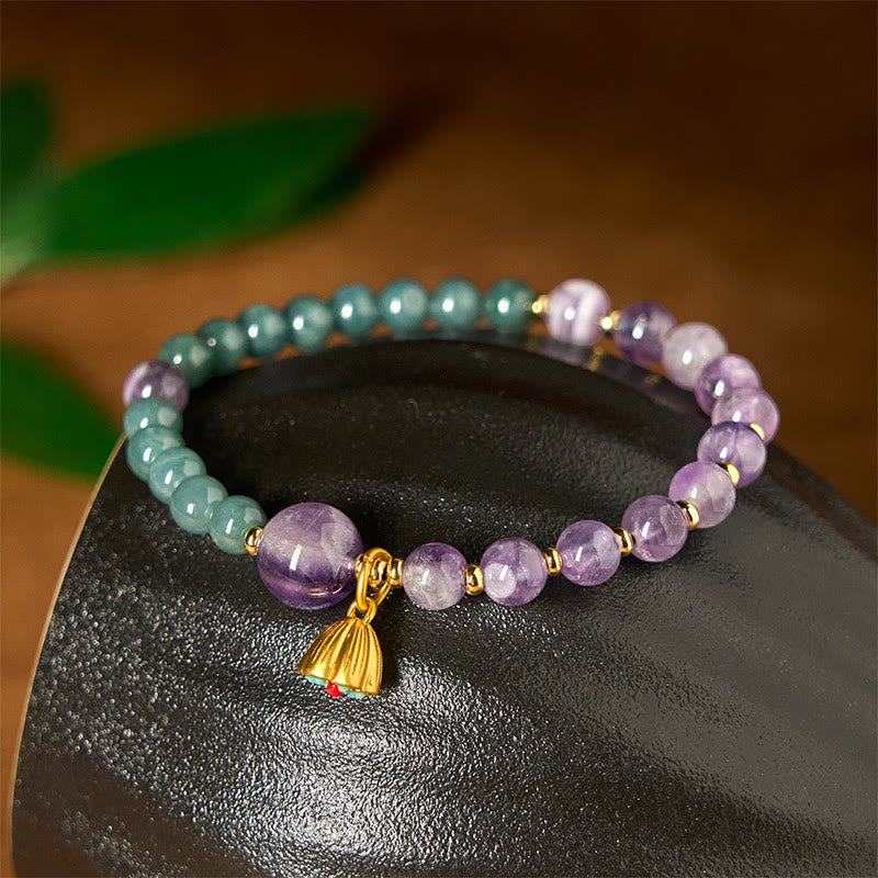 Wear FengShui Natural Lotus Amethyst Jade Balance Bracelet