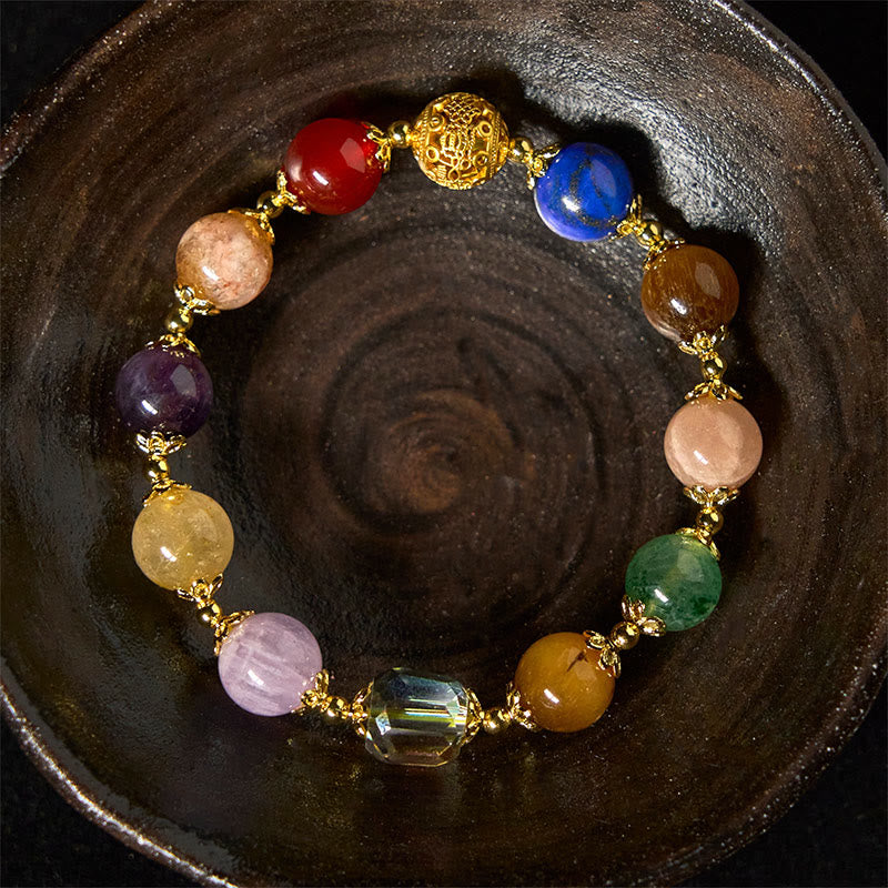 Wear FengShui Natural Dunhuang Colorful Beads Amethyst Lazurite Balance Bracelet