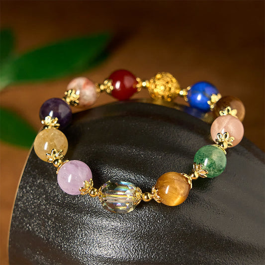 Wear FengShui Natural Dunhuang Colorful Beads Amethyst Lazurite Balance Bracelet