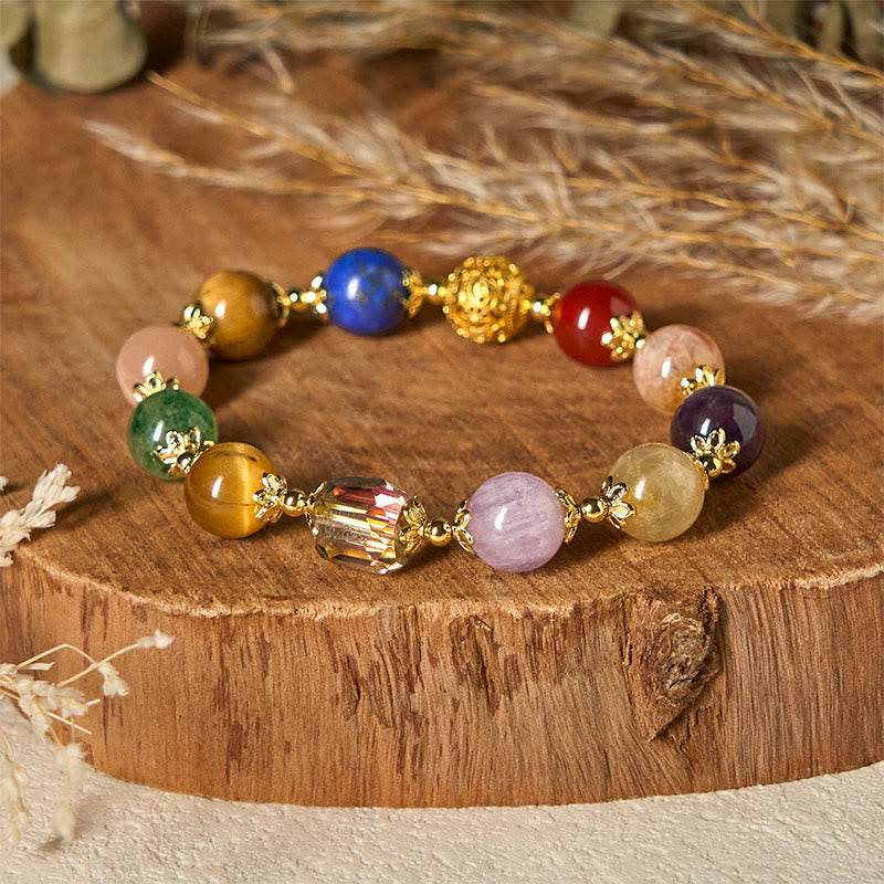 Wear FengShui Natural Dunhuang Colorful Beads Amethyst Lazurite Balance Bracelet