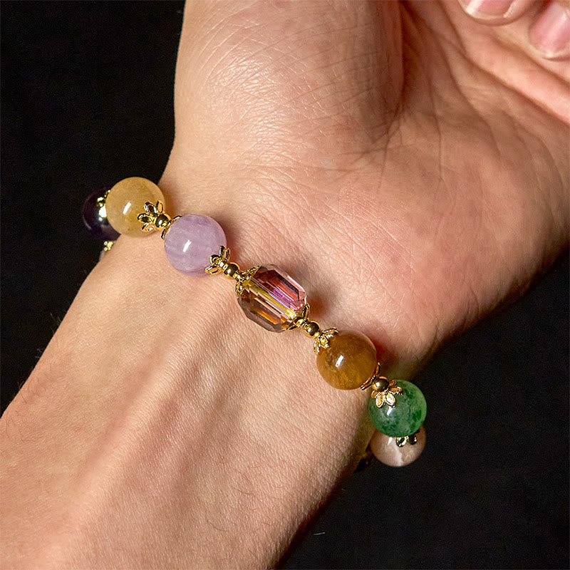 Wear FengShui Natural Dunhuang Colorful Beads Amethyst Lazurite Balance Bracelet