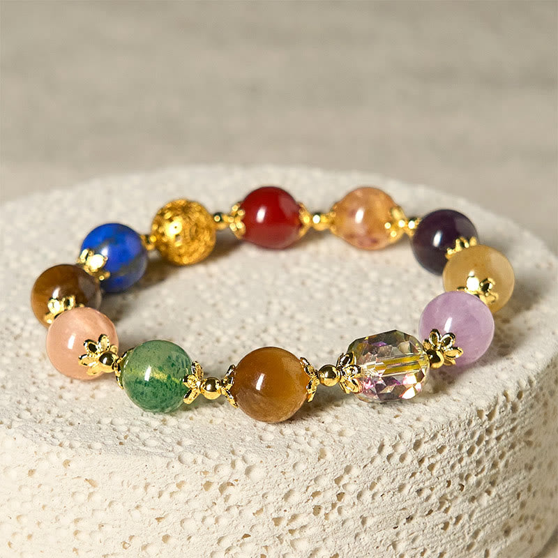 Wear FengShui Natural Dunhuang Colorful Beads Amethyst Lazurite Balance Bracelet