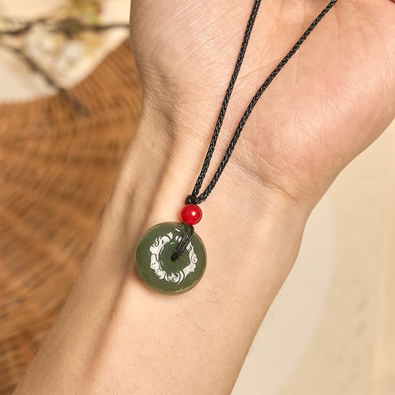 Wear FengShui Peace Buckle Auspicious Clouds Cyan Jade Necklace Luck Pendant