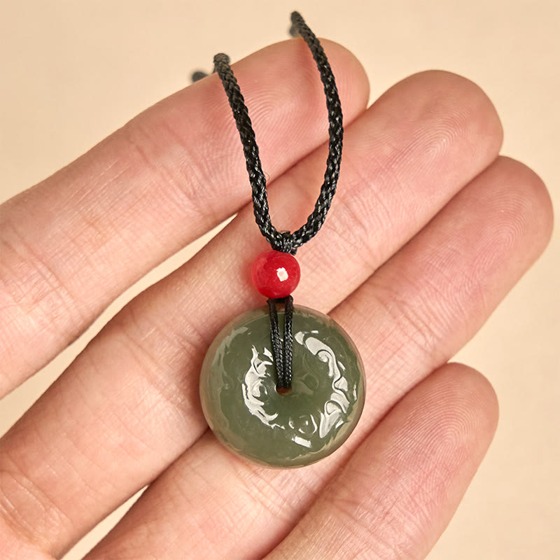 Wear FengShui Peace Buckle Auspicious Clouds Cyan Jade Necklace Luck Pendant