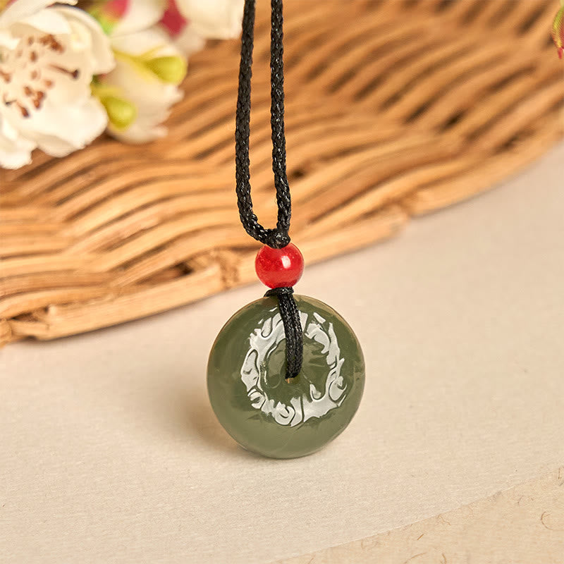Wear FengShui Peace Buckle Auspicious Clouds Cyan Jade Necklace Luck Pendant