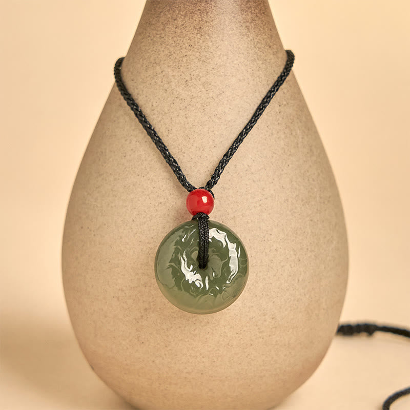 Wear FengShui "Wishing You Peace and Safety" Peace Buckle Jade Necklace Includes Gift Message Card