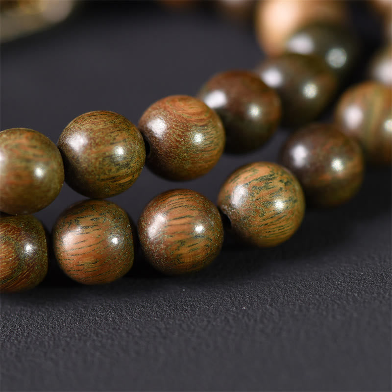 Wear FengShui Tibetan Green Sandalwood Gold Sheen Obsidian Balance Peace Double Wrap Bracelet